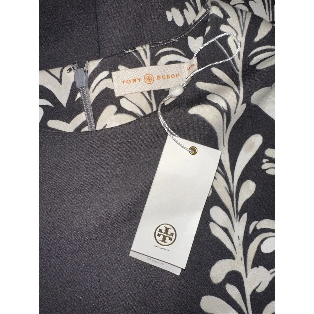 Tory Burch NWT Symphony Brushstroke Print A Line Sheath‎ Dress Stretch Sz M Gray